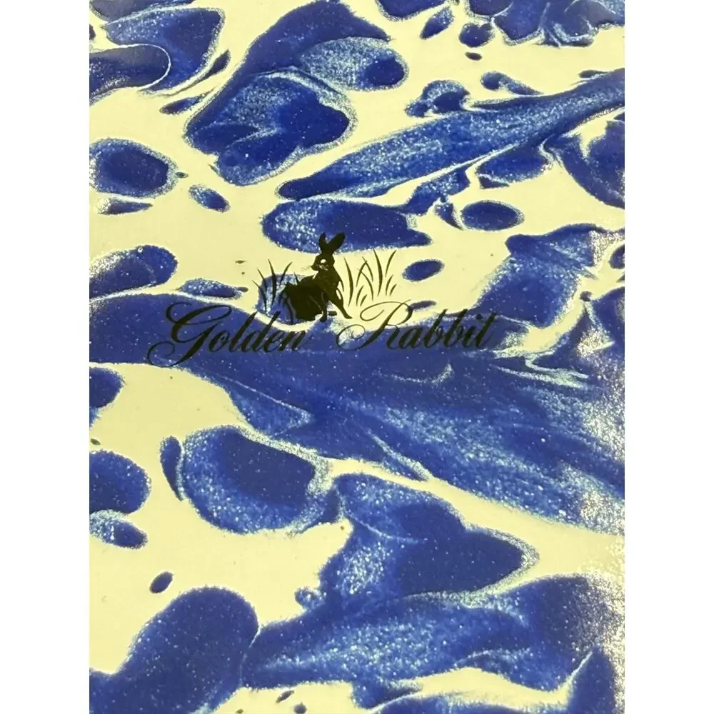 Golden Rabbit Cobalt Blue Swirl Enamelware Dutch Oven Pot Spatterware 2.5 Quart